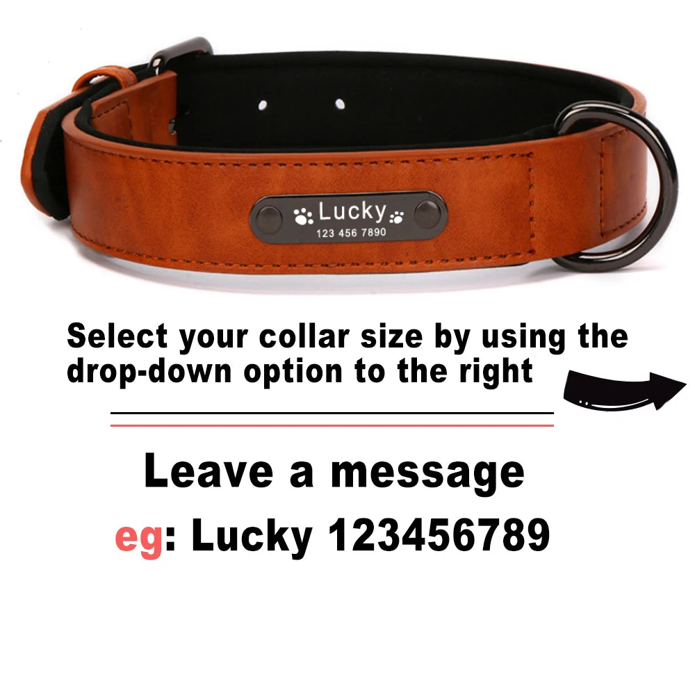 Custom Luxury Large Small Big Dog Collar Leather Personalized, Wide Leather Personalized Collar for Dogs Name Engraved