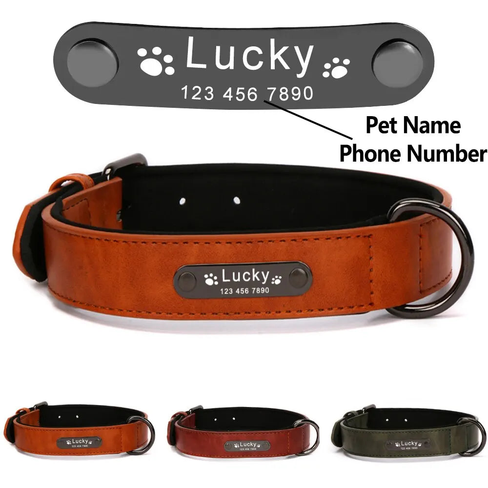 Custom Luxury Large Small Big Dog Collar Leather Personalized, Wide Leather Personalized Collar for Dogs Name Engraved