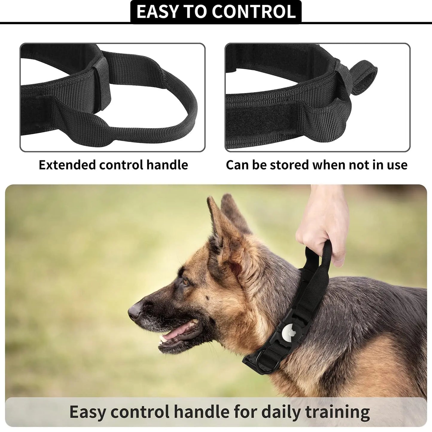 AirTag Tactical Dog Collar, with AirTag Holder and Handle Military Dog Metal Buckle Adjustable GPS Collar for Medium Large Dogs
