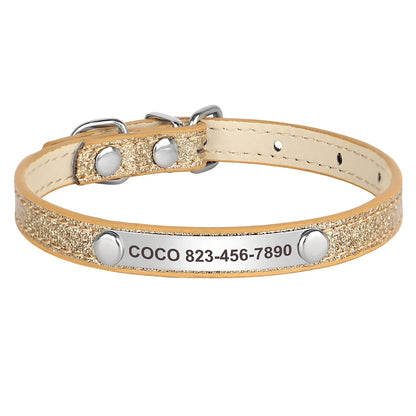 Personalized Cat Collar Custom Leather Cat Collars Free Engraved Puppy Kitten ID Necklace Bling Pet Collars for Small Dogs Cats