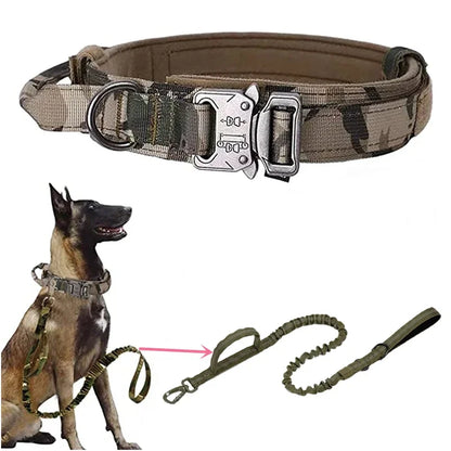 Durable Tactical Dog Collar Leash Set Adjustable Military Pet Collar Leash Medium Large Dog German Shepherd Training Accessories