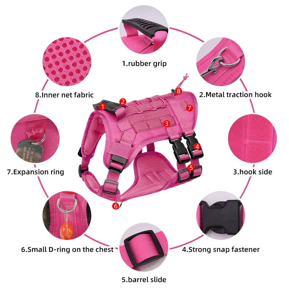 Tactical Dog Harness for Large Dogs, Heavy Duty No Pull Dog Harness with Handle