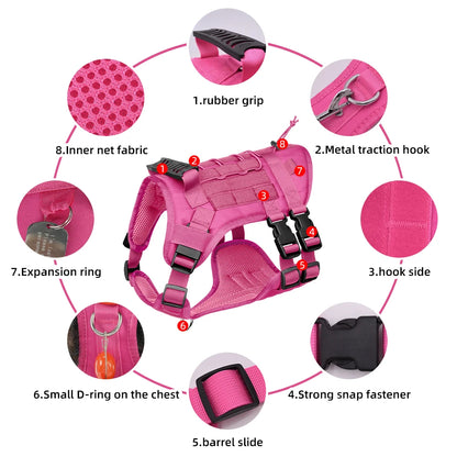 Tactical Dog Harness for Large Dogs, Heavy Duty No Pull Dog Harness with Handle