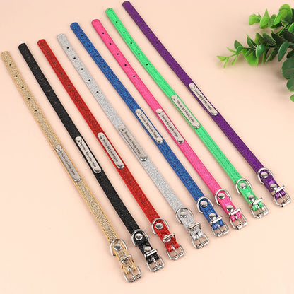 Personalized Cat Collar Custom Leather Cat Collars Free Engraved Puppy Kitten ID Necklace Bling Pet Collars for Small Dogs Cats