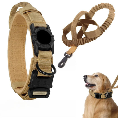 AirTag Tactical Dog Collar, with AirTag Holder and Handle Military Dog Metal Buckle Adjustable GPS Collar for Medium Large Dogs