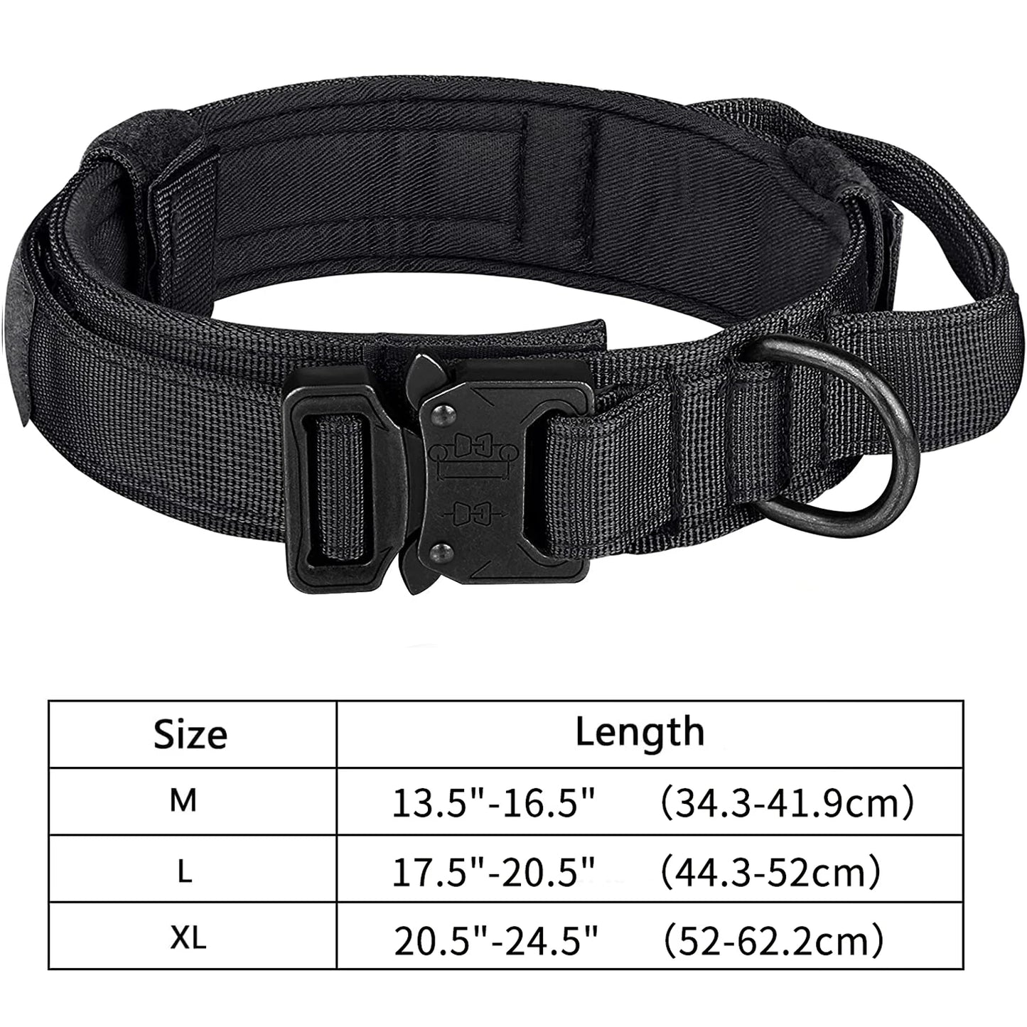 Tactical Dog Collar, Suitable for Medium to Large Dogs. Adjustable Military Training Nylon Dog Collar with Control Handle and Heavy Metal Buckle