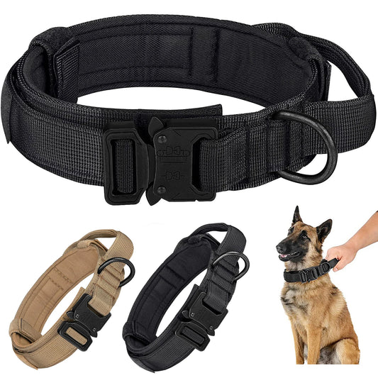 Tactical Dog Collar, Suitable for Medium to Large Dogs. Adjustable Military Training Nylon Dog Collar with Control Handle and Heavy Metal Buckle