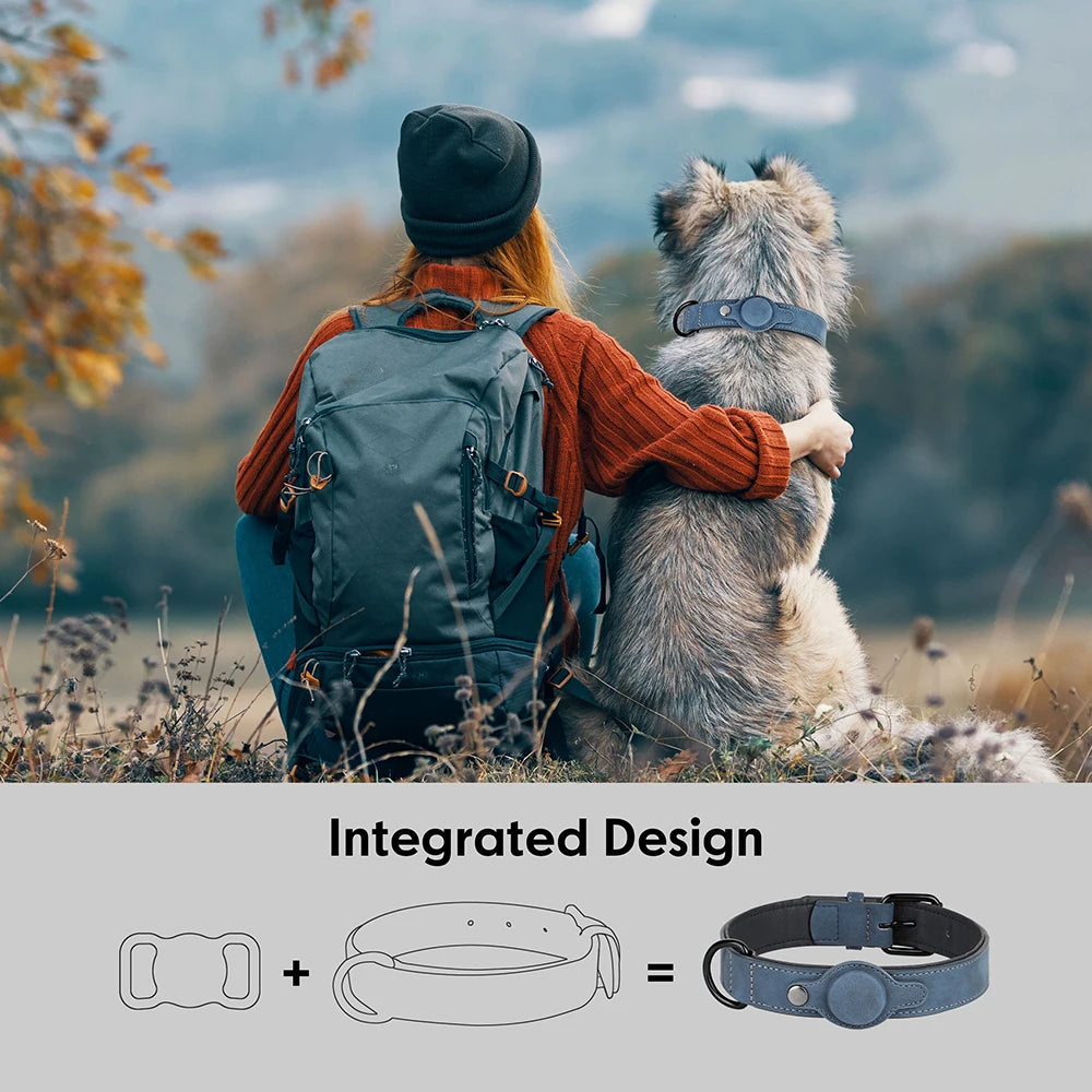 PU Leather Collar for Dogs Soft PU Leather Padded Dogs Collar With GPS Tracker Case Adjustable Small Medium Dogs Collars