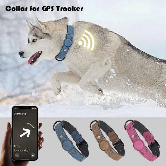 PU Leather Collar for Dogs Soft PU Leather Padded Dogs Collar With GPS Tracker Case Adjustable Small Medium Dogs Collars
