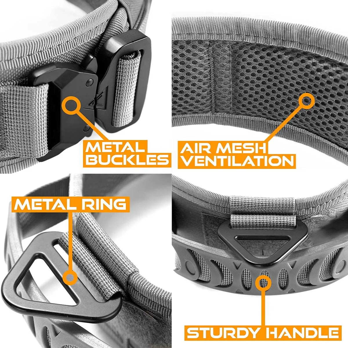 Military-Grade Tactical Dog Collar with Handle Heavy Duty Collar for Medium and Large Dogs Provides Ultimate Control