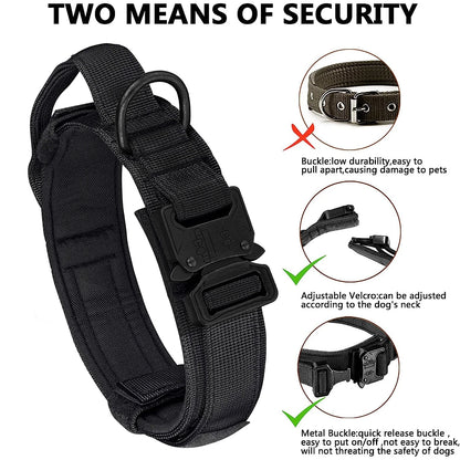 Tactical Dog Collar, Suitable for Medium to Large Dogs. Adjustable Military Training Nylon Dog Collar with Control Handle and Heavy Metal Buckle
