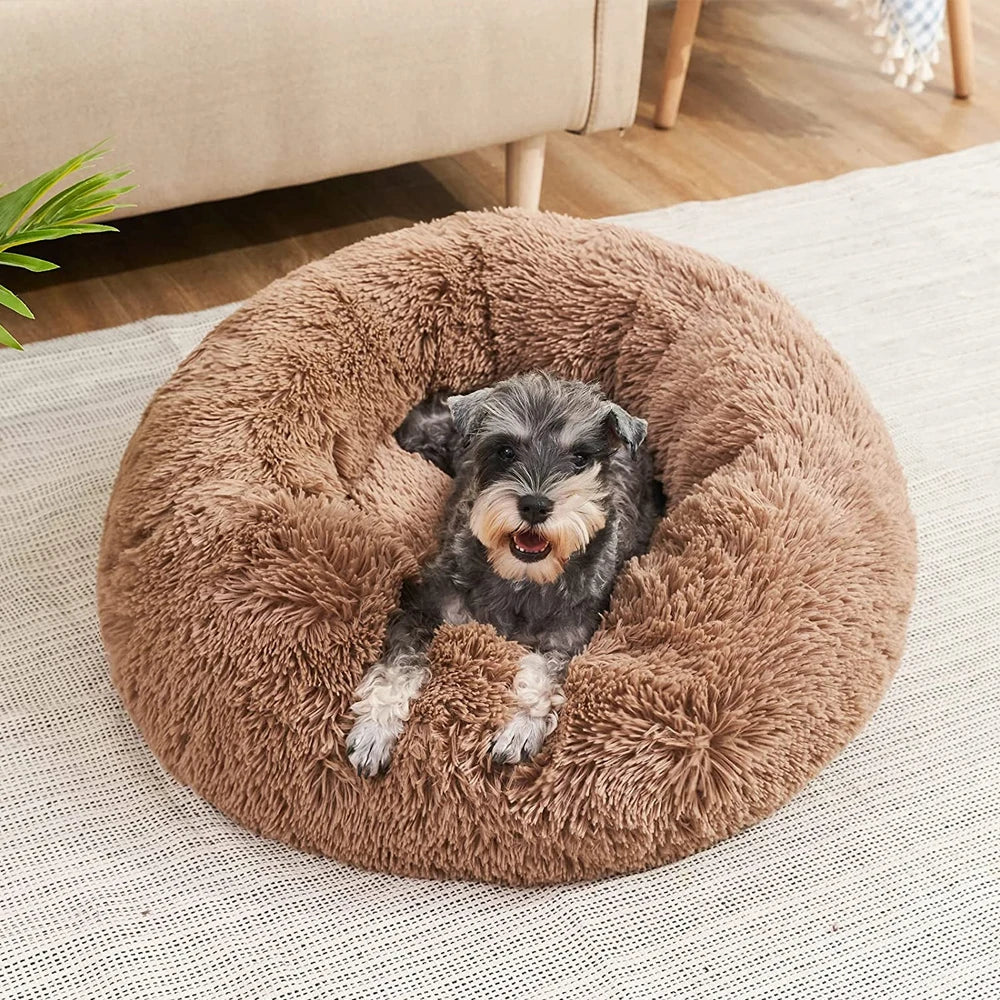 Round Pet Bed for Large Dog Bed Donut Long Plush Cat Bed for Medium Dog House Winter Warm Sleeping Pet Kennel Removable Dog Sofa