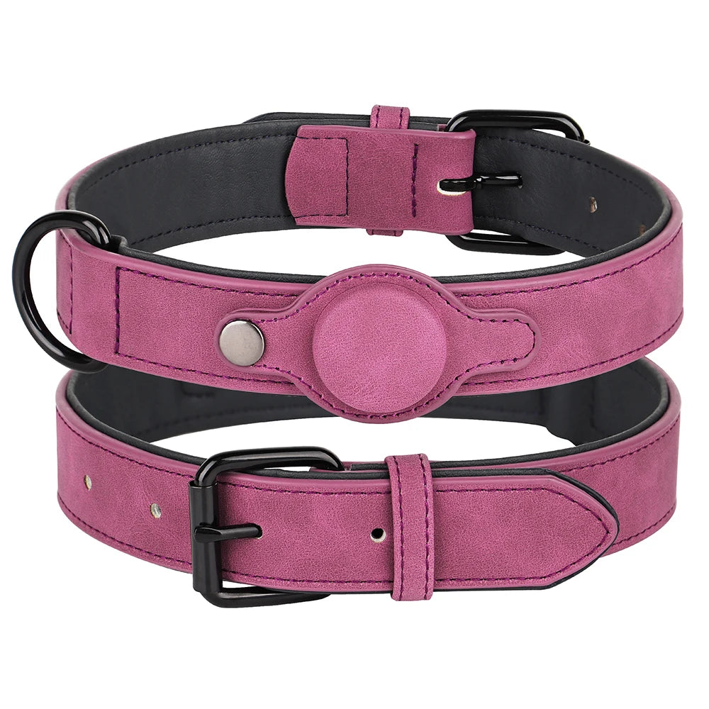 PU Leather Collar for Dogs Soft PU Leather Padded Dogs Collar With GPS Tracker Case Adjustable Small Medium Dogs Collars