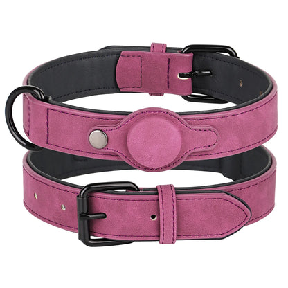 PU Leather Collar for Dogs Soft PU Leather Padded Dogs Collar With GPS Tracker Case Adjustable Small Medium Dogs Collars