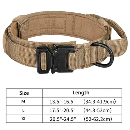 Tactical Dog Collar, Suitable for Medium to Large Dogs. Adjustable Military Training Nylon Dog Collar with Control Handle and Heavy Metal Buckle