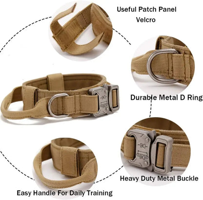 Strong Military Training Tactical Dog Collar with Control Handle and Heavy Quick-Release Metal Buckle for Medium Large Breed Dog