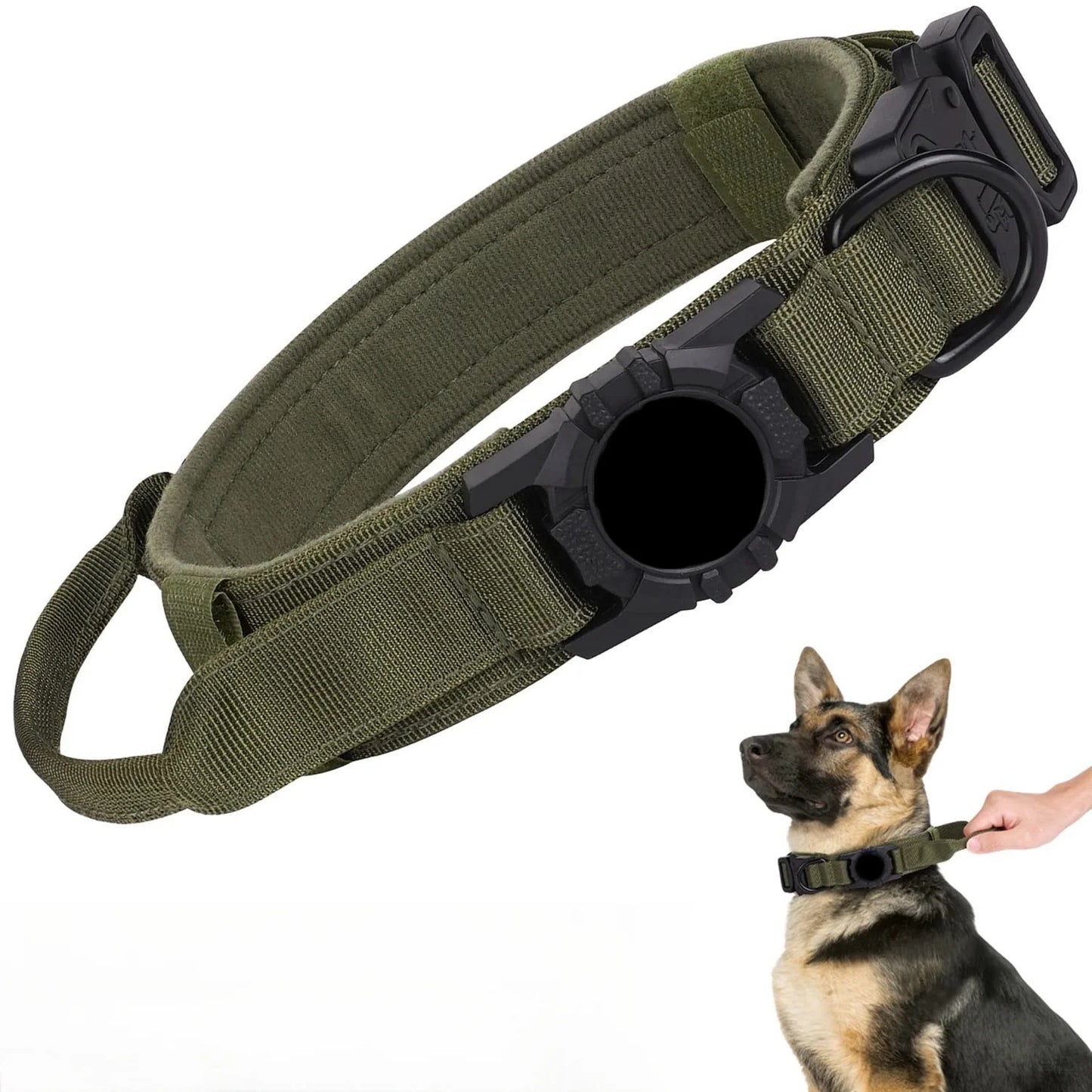 AirTag Tactical Dog Collar, with AirTag Holder and Handle Military Dog Metal Buckle Adjustable GPS Collar for Medium Large Dogs