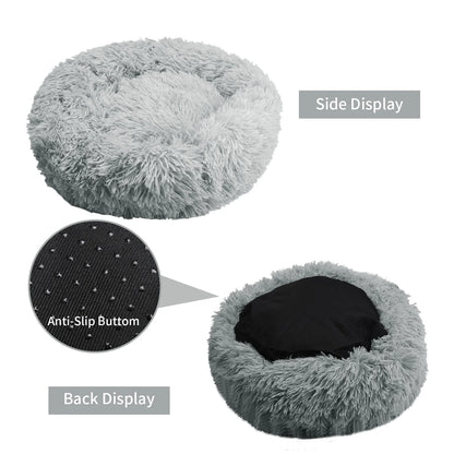 50cm Round Pet Bed Calming Dog & Cat Anti-Anxiety Donut Cuddler Round Cozy Ultra Kennel Washable Plush Cushion Winter Warm Sleep