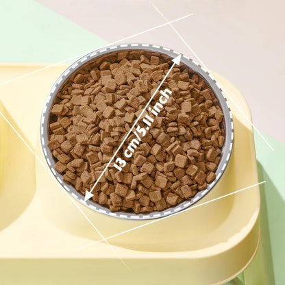 15° Elevated Pet Feeder: Portable Foldable Dual Stainless Steel Bowls with Non-Slip Base - Neck Support for Cats and Dogs