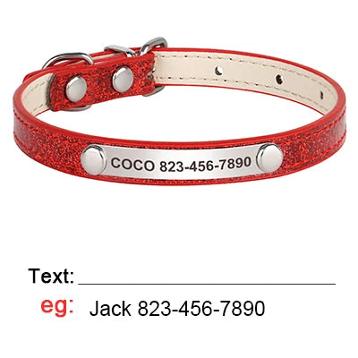 Personalized Cat Collar Custom Leather Cat Collars Free Engraved Puppy Kitten ID Necklace Bling Pet Collars for Small Dogs Cats