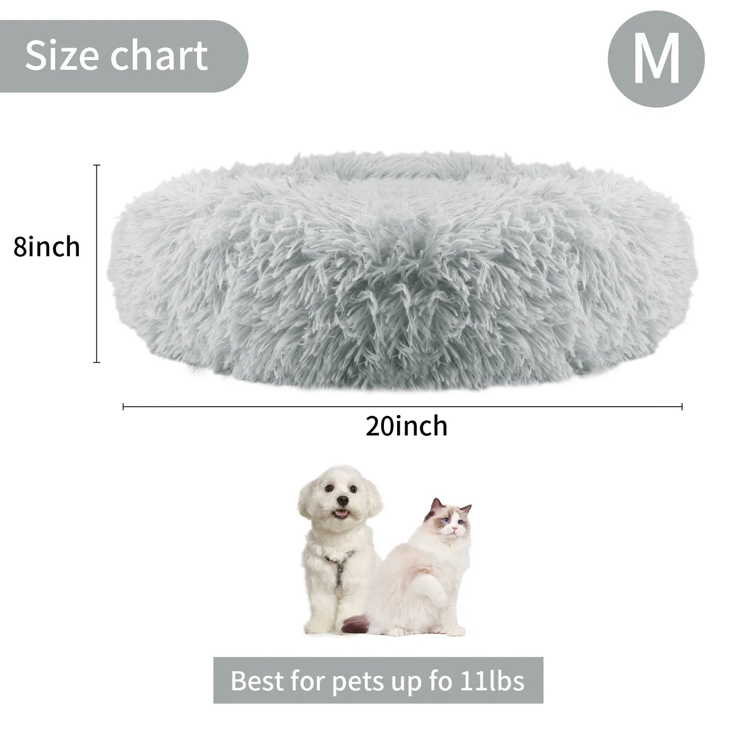 50cm Round Pet Bed Calming Dog & Cat Anti-Anxiety Donut Cuddler Round Cozy Ultra Kennel Washable Plush Cushion Winter Warm Sleep