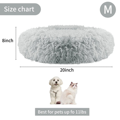 50cm Round Pet Bed Calming Dog & Cat Anti-Anxiety Donut Cuddler Round Cozy Ultra Kennel Washable Plush Cushion Winter Warm Sleep