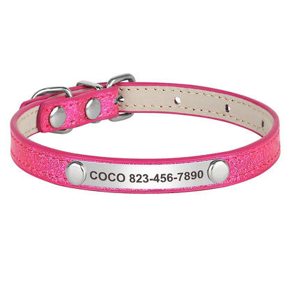 Personalized Cat Collar Custom Leather Cat Collars Free Engraved Puppy Kitten ID Necklace Bling Pet Collars for Small Dogs Cats
