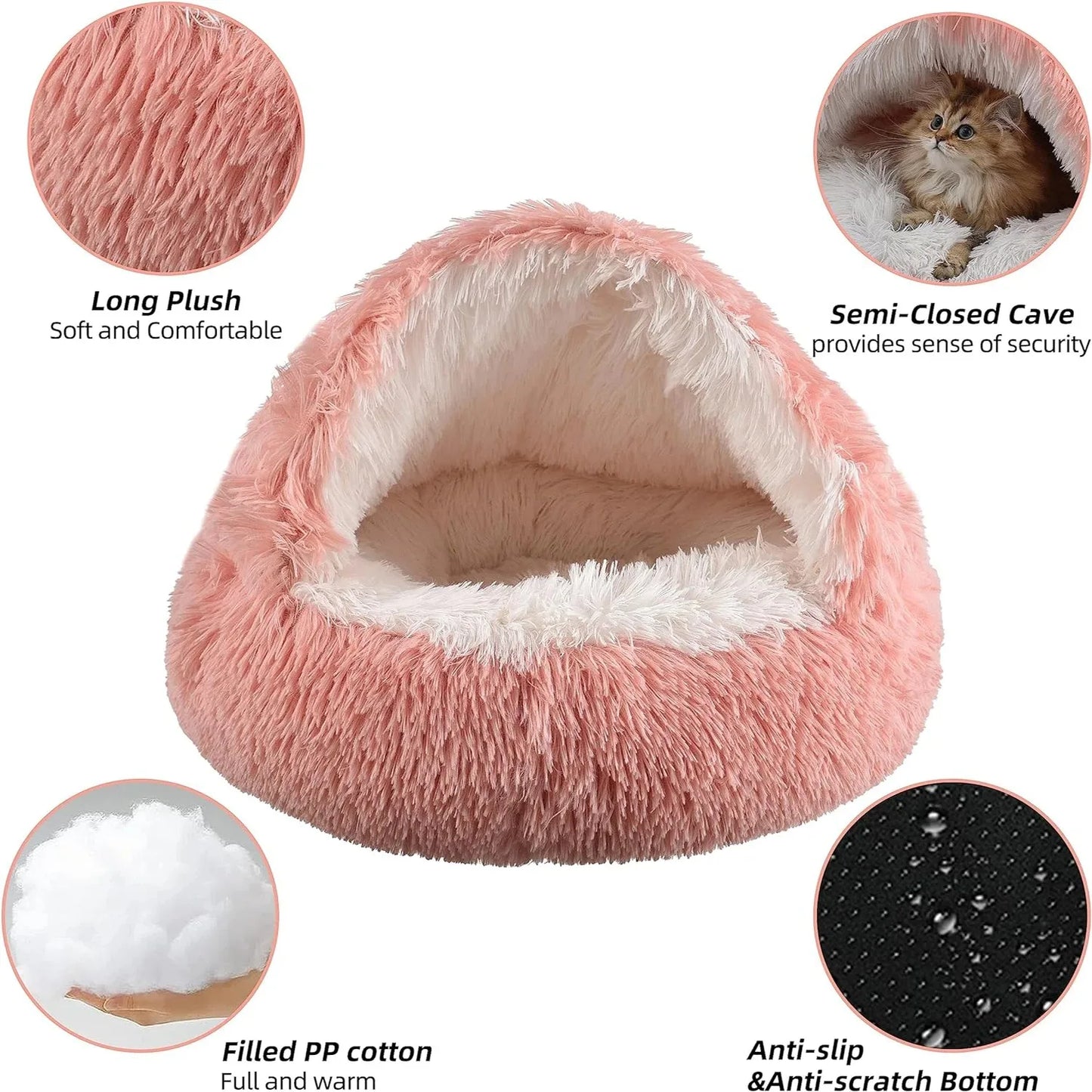 2 in 1 Soft Plush Pet Bed 50CM with Cover Round Cat Bed Pet Puppy Mattress Warm Cat Dog Sleeping Nest Cave for Small Dogs Mats